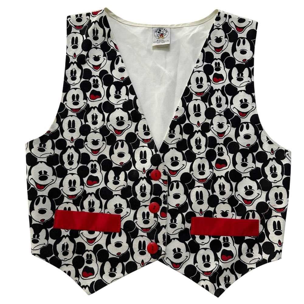 VTG 90s Disney Mickey & Co Vest S/M Retro AOP Maximalist Pop Art Cartoon USA